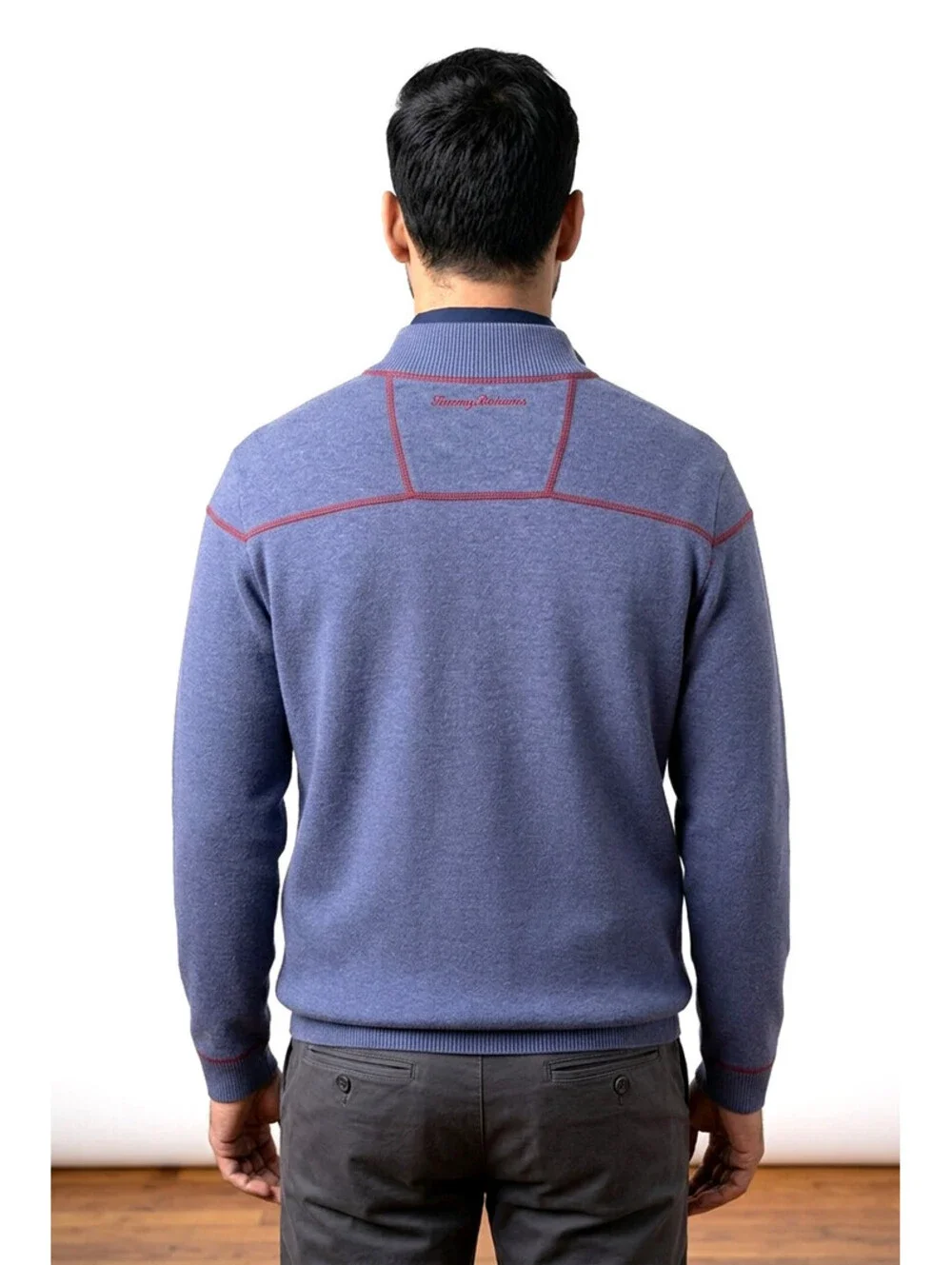 Men's Red & Heather Blue Tommy Bahama Reversible Quarter-Zip Sweater sz X-Large